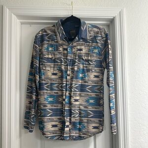 Roper Blue and Beige Geometric Pearl snap